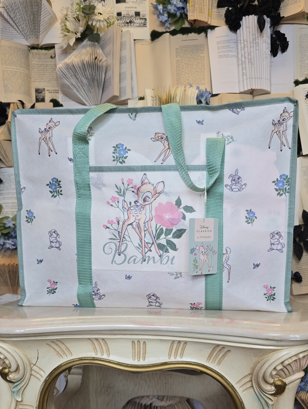 NWT Primark X Disney Bambi Extra Large Zip Tote White & Green